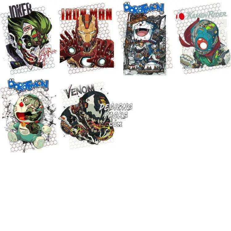 30 Mecha V2 Popculture Streetwear Designs Bundle Png + Psd