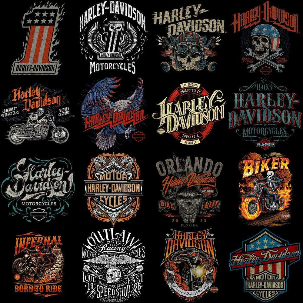 30 Motorcycle Harley Davidson Halftone Designs Bundle PNG + PSD