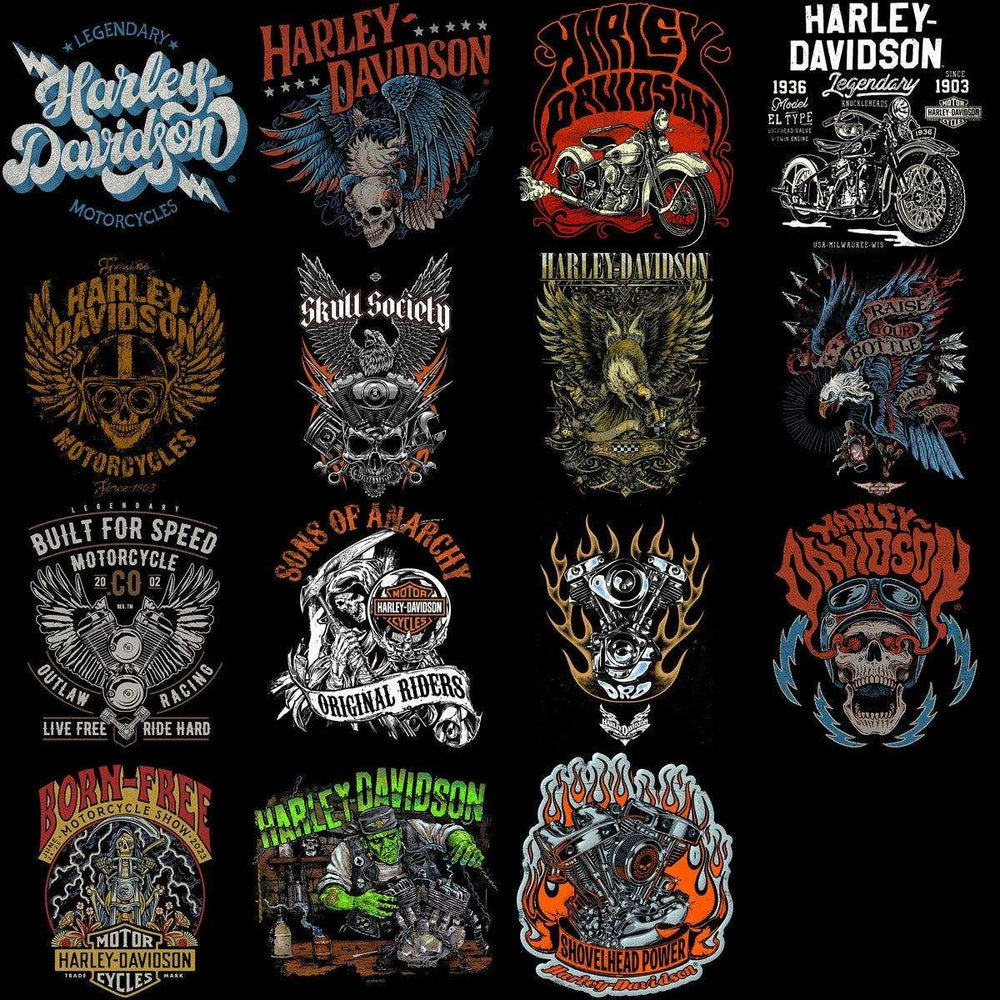 30 Motorcycle Harley Davidson Halftone Designs Bundle PNG + PSD