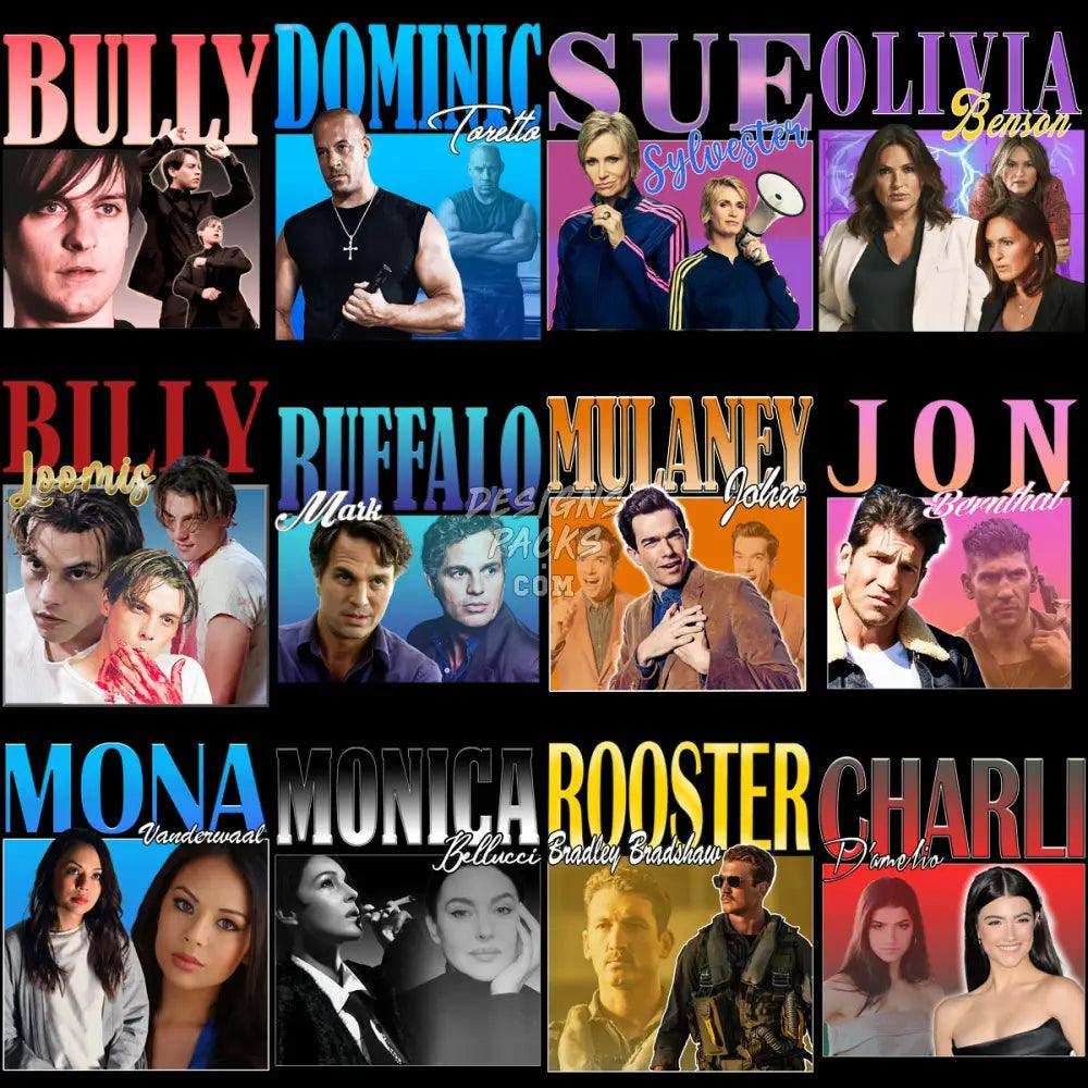 30 Movies Stars Homage Designs Bundle Png
