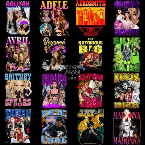 30 Music Bootleg Pop Stars Mix Designs Bundle PNG