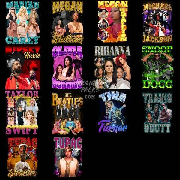 30 Music Bootleg Pop Stars Mix Designs Bundle PNG