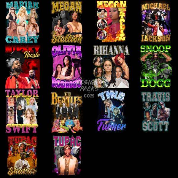 30 Music Bootleg Pop Stars Mix Designs Bundle Png