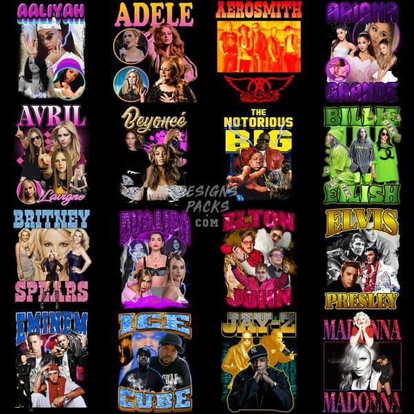 30 Music Bootleg Pop Stars Mix Designs Bundle Png