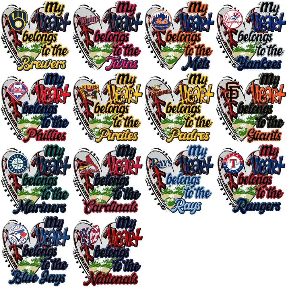 30 My Heart Belongs Baseball Teams Designs Bundle PNG