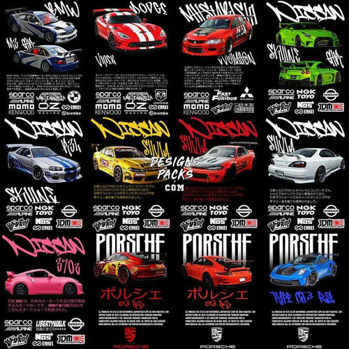 29 Popular Streetwear Cars Designs Bundle PNG + PSD