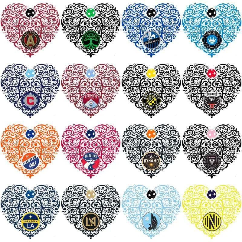 30 Soccer Teams Fancy Heart Designs Bundle PNG