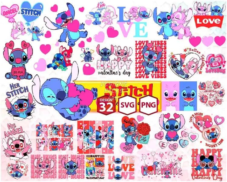 30 Stitch Valentine’s Day Designs Bundle Png