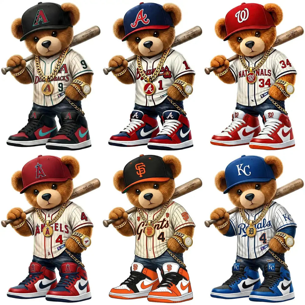 30 Teddy Bear Swag Baseball Teams Logo Designs Bundle PNG