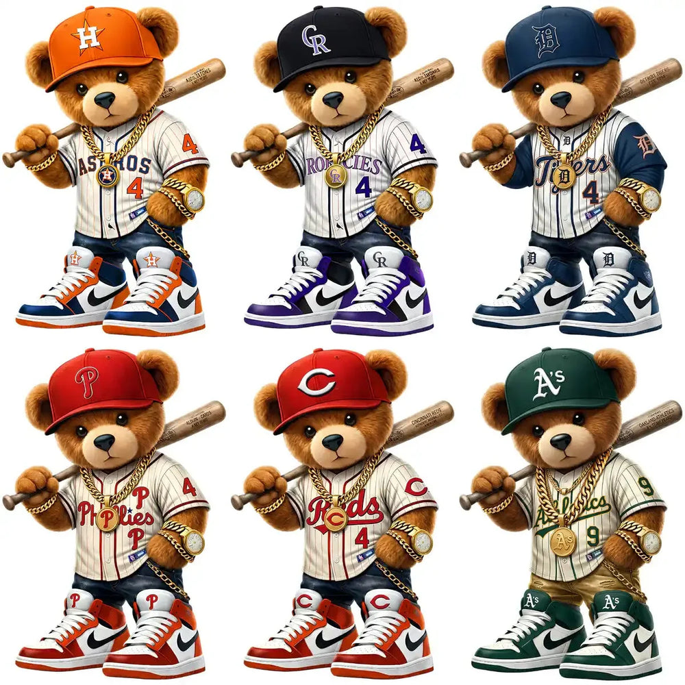 30 Teddy Bear Swag Baseball Teams Logo Designs Bundle PNG