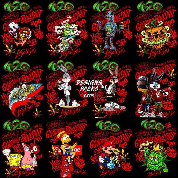 30 Weed Cartoon Gangster Dope 420 Cannabis Marijuana Designs Bundle Png + Psd