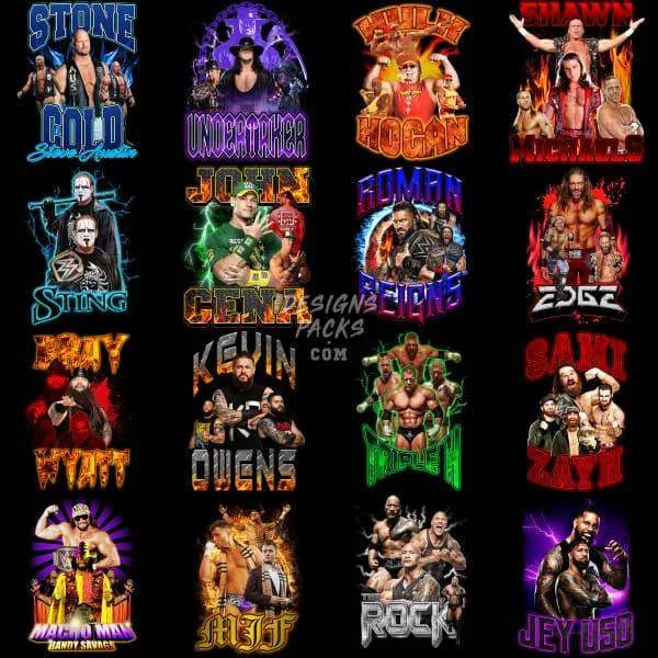 30 Wrestling V4 Designs Bundle PNG