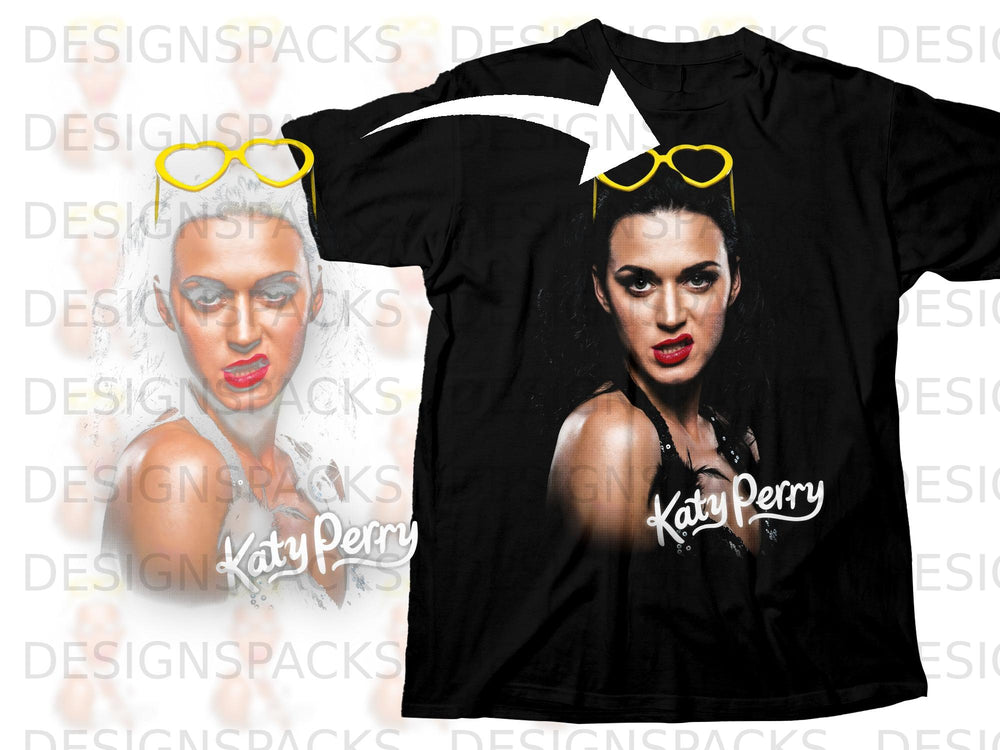Black t-shirt with a Katy Perry graphic and signature.