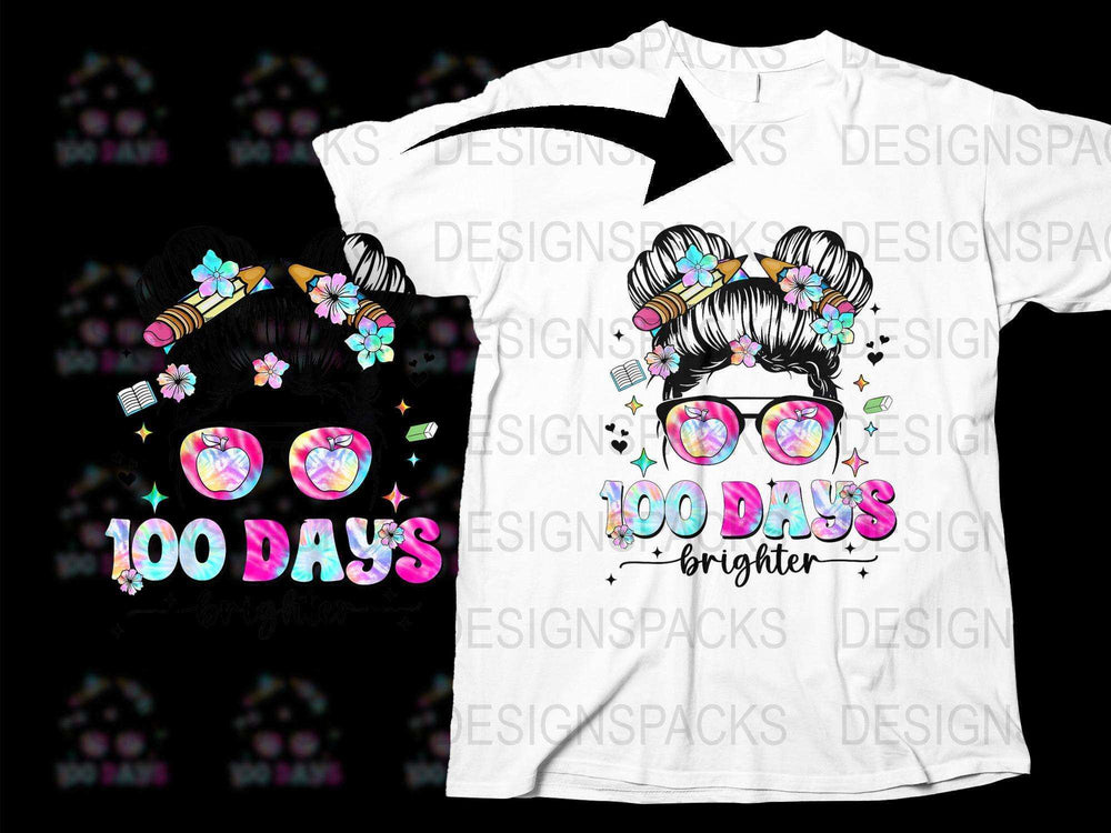 100 Days Brighter T-Shirt, Colorful Kids School Celebration Tee, Teacher Student Outfit, Fun Graphic Top