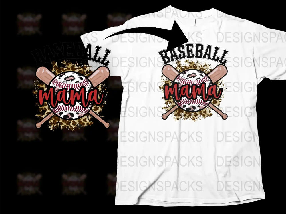 Baseball Mama T-Shirt, Leopard Print Design, Sports Mom Graphic Tee, Casual Women's Baseball Top, Gift for Mom, Game Day Shirt White