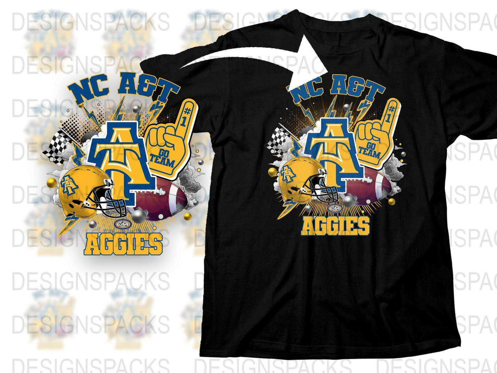 NC AandT Aggies Football T-Shirt, College Sports Graphic Tee, Fan Apparel, Tailgate Clothing, Game Day Outfit, Black and Yellow