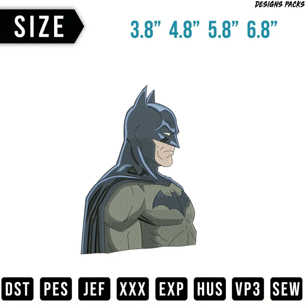 Batman embroidery design in multiple sizes and formats.