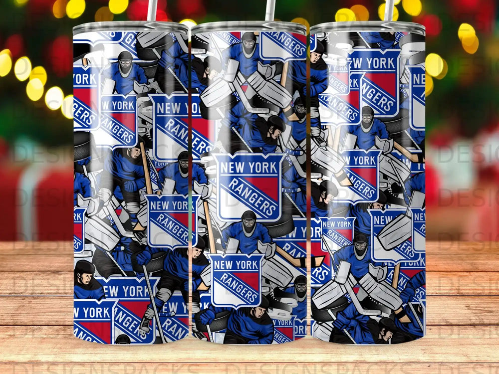 New York Rangers hockey player pattern on a tumbler.