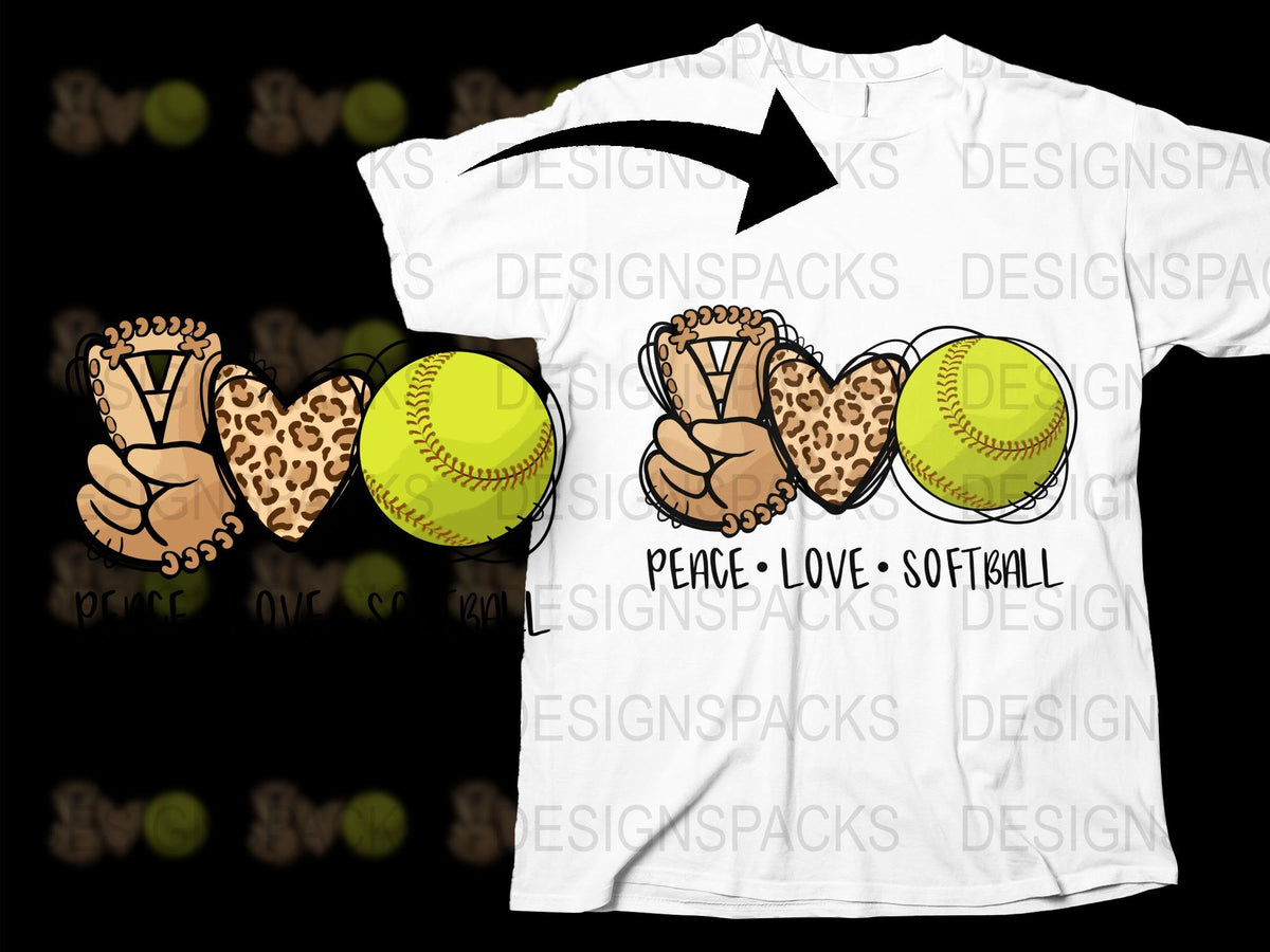 Softball Lover T-Shirt Peace Love Design, Yellow Softball Graphic Tee, Casual Sports Apparel for Men and Women