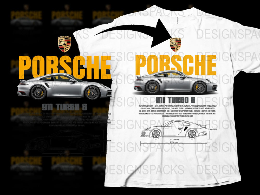 Porsche 911 Turbo S T-Shirt, Car Enthusiast Gift, Auto Graphic Tee, Sports Car White Shirt