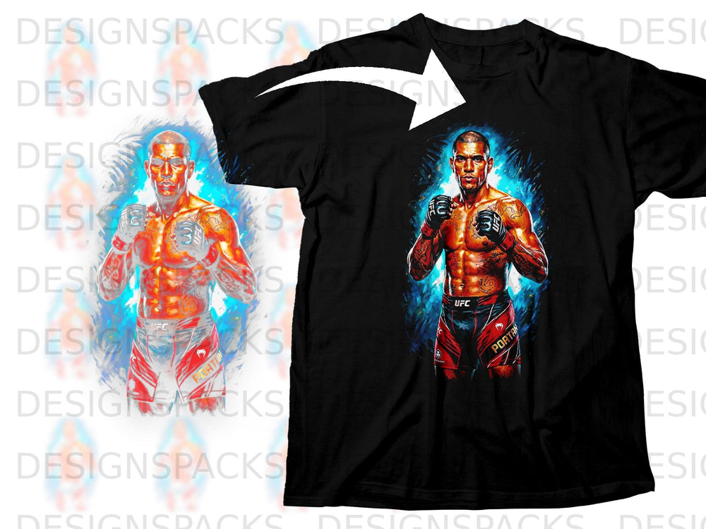 Black t-shirt featuring a graphic of UFC fighter Alex Pereira in fighting stance.