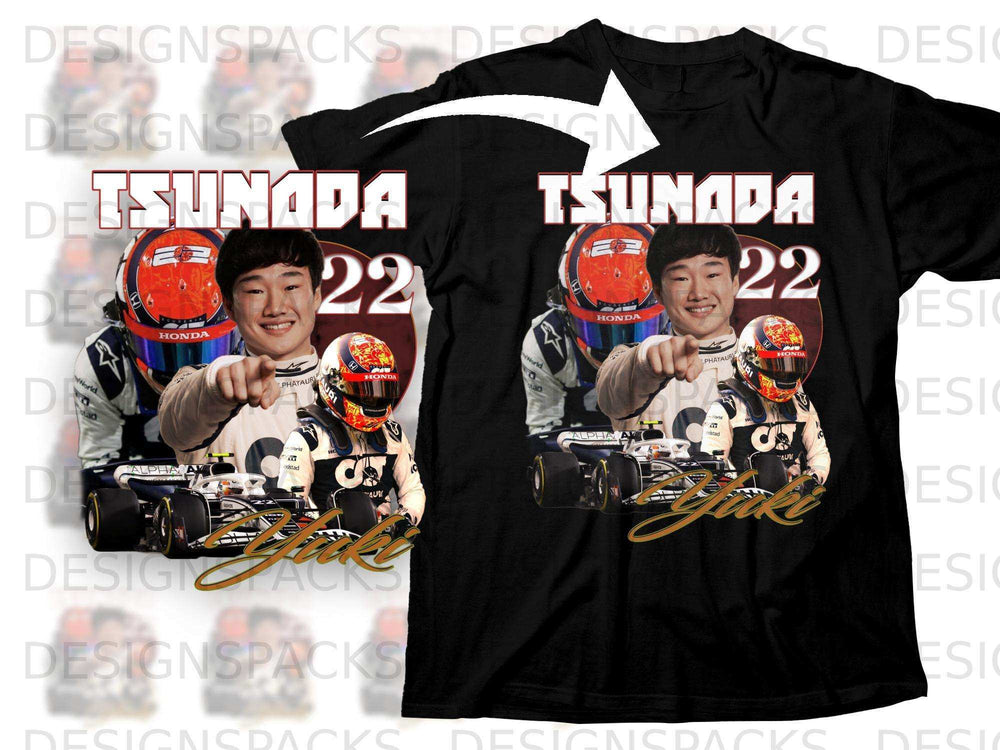 Yuki Tsunoda 22 AlphaTauri F1 racing t-shirt design.