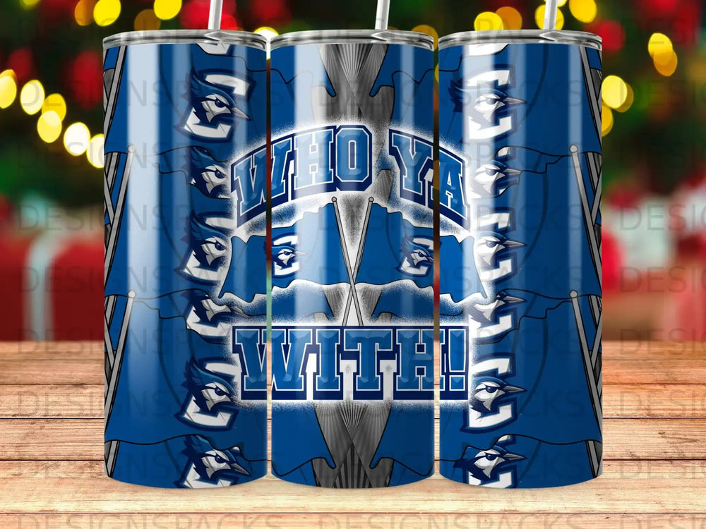Toronto Blue Jays logo and "WHO YA WITH!" text on a blue background.