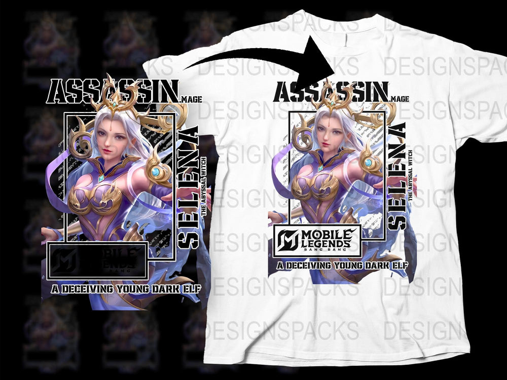Mobile Legends Assassin Graphic T-Shirt, Gaming Merch, Fantasy Elf Character Design, Unisex White Tee