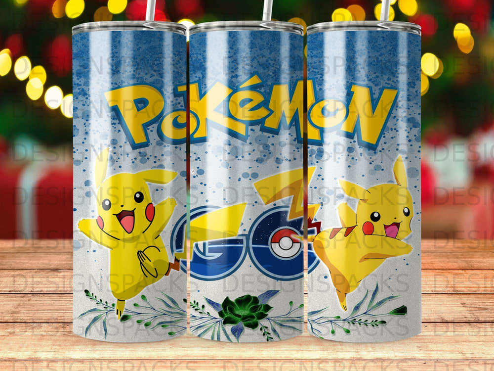 Pokemon Go Pikachu tumbler with blue and yellow design.