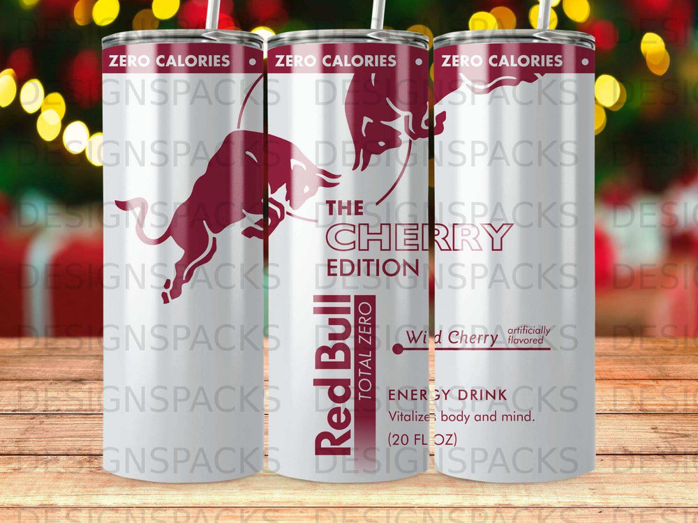 Red Bull Wild Cherry Energy Drink can with "ZERO CALORIES" text.