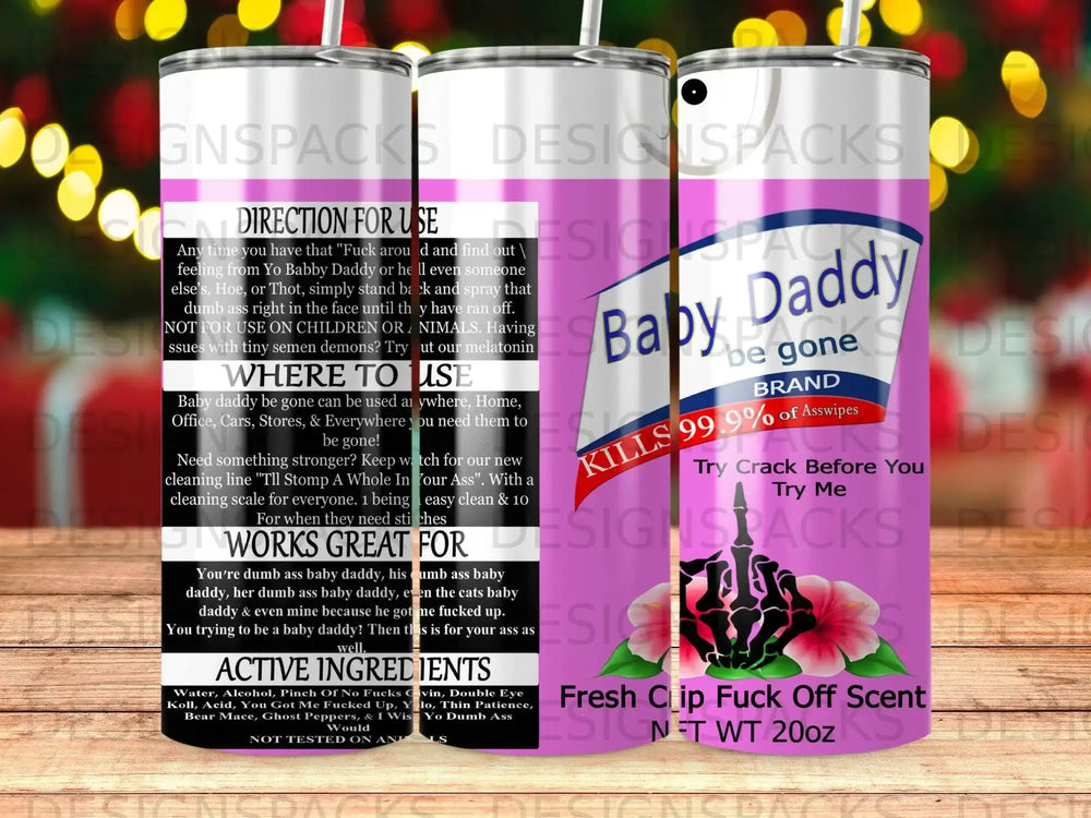 Baby Daddy be gone spray with instructions and ingredient list.
