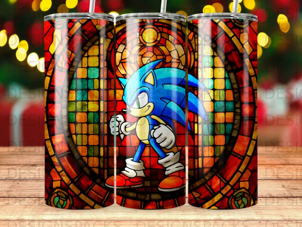 Diseño de Envoltorio Digital de Vaso de Vidrio Manchado de Sonic Heroico