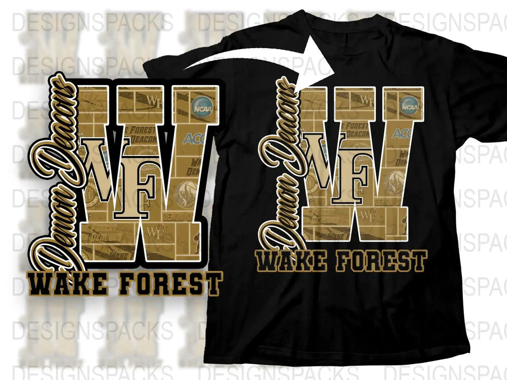 Wake Forest University Black T-Shirt, NCAA Licensed Sports Logo Graphic Tee, College Fan Apparel
