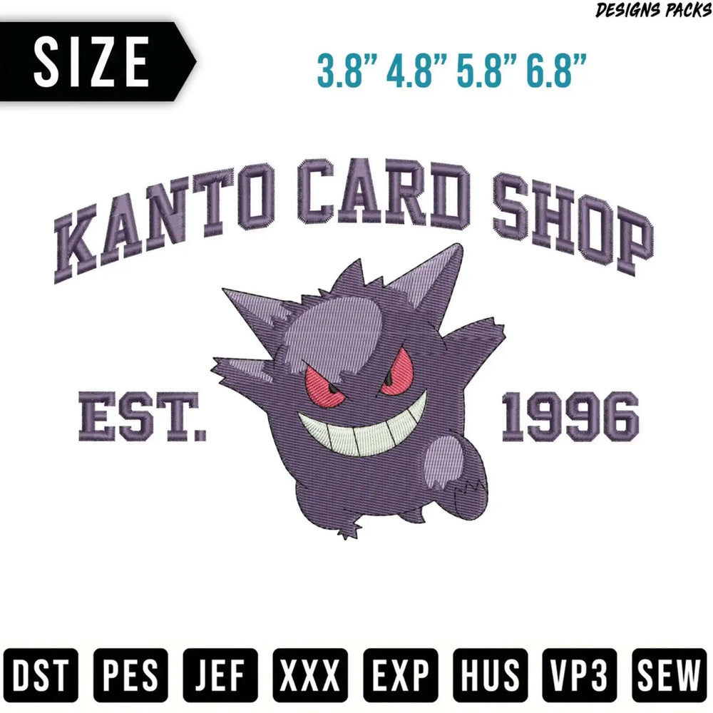 Embroidery design of Gengar from Kanto Card Shop, EST. 1996.
