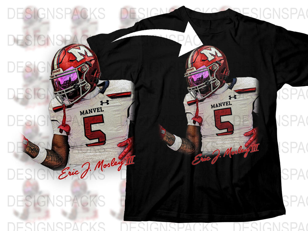 Custom Football Player T-Shirt, Manvel Team Jersey Design, Eric J. Mosley III Graphic Tee