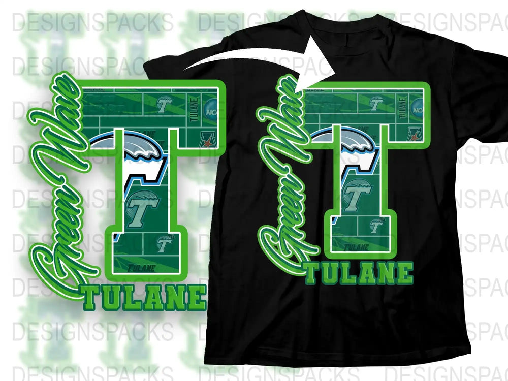 Tulane University Green Wave Football Graphic T-Shirt, College Sports Apparel, Trendy Team Support Tee