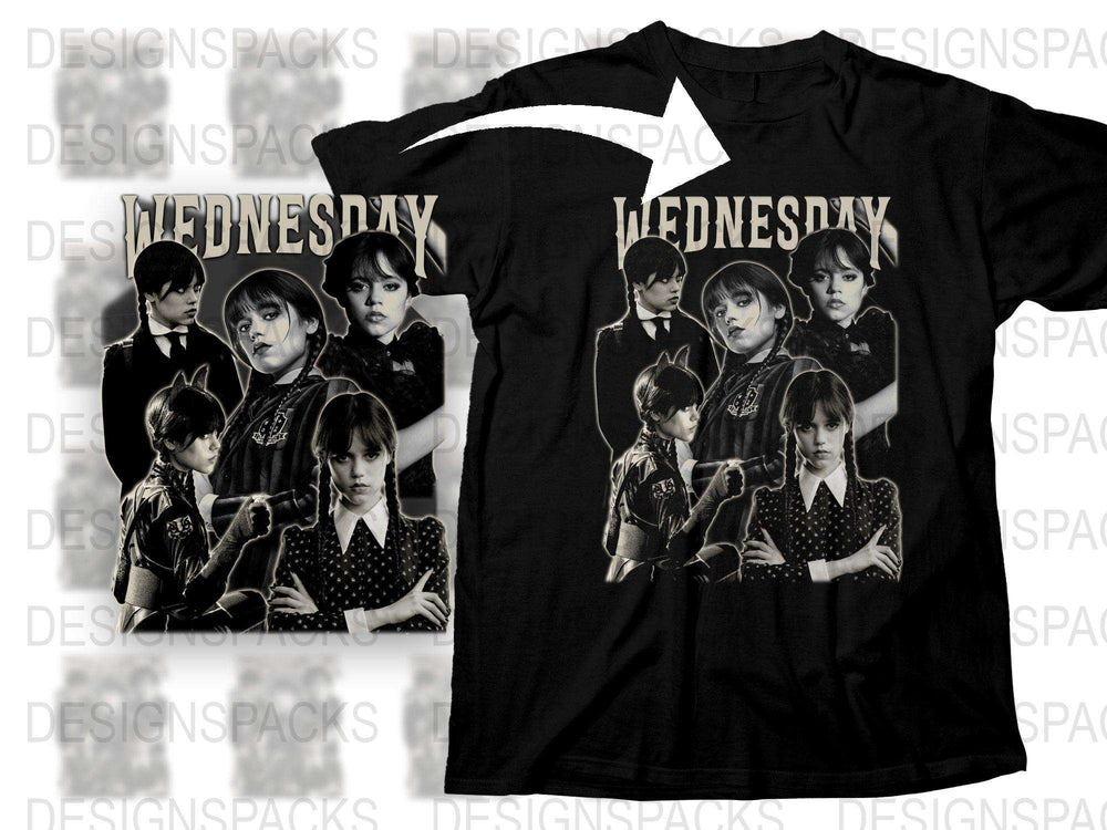 Wednesday Addams T-Shirt, Classic Character Collage, Goth Style Black Tee, Fan Merch, Multiple Sizes Available