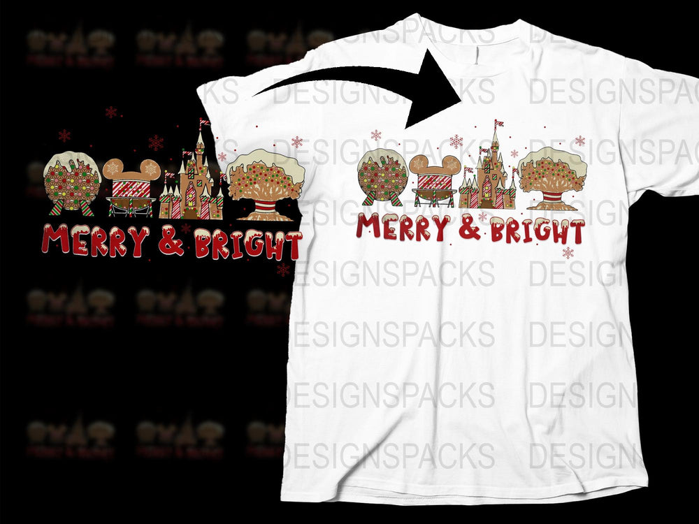 Merry and Bright Christmas T-Shirt, Festive Holiday Graphic Tee, Family Matching Winter Apparel