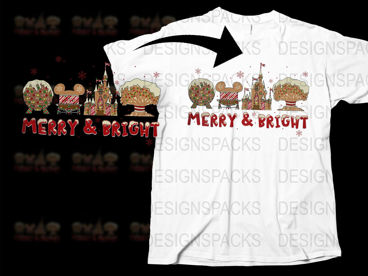 Merry and Bright Christmas T-Shirt, Festive Holiday Graphic Tee, Family Matching Winter Apparel