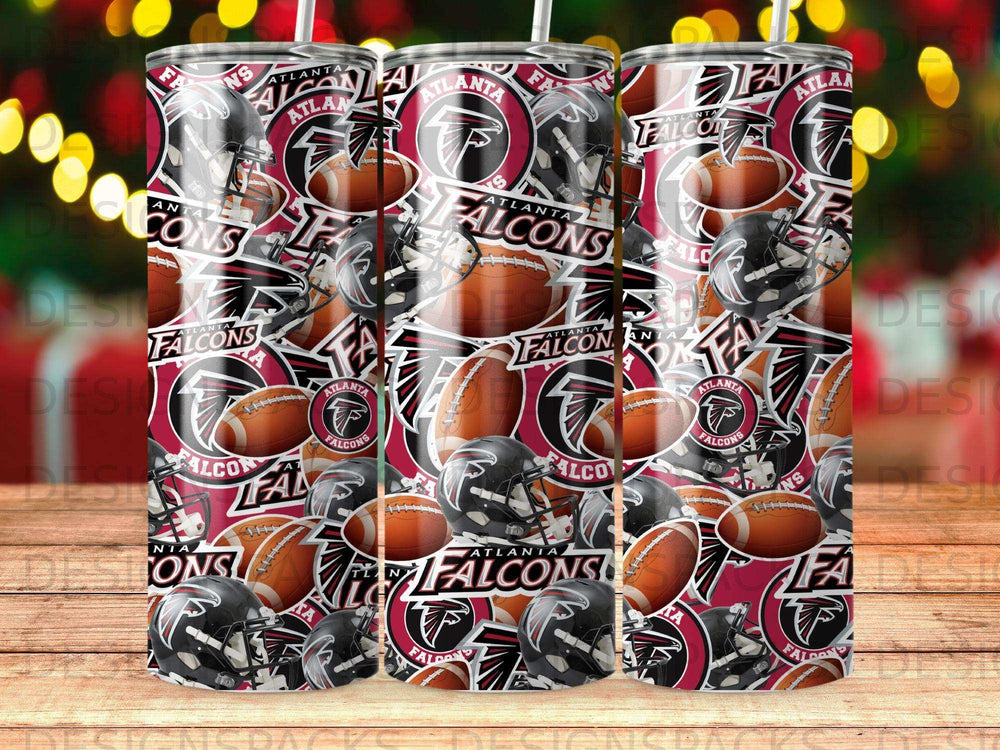 Atlanta Falcons football helmets and sport balls pattern on tumblers.