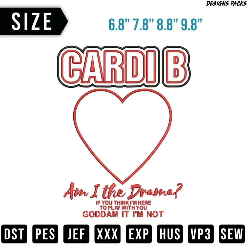 Cardi B logo with "Am I the Drama?" text and file format options.