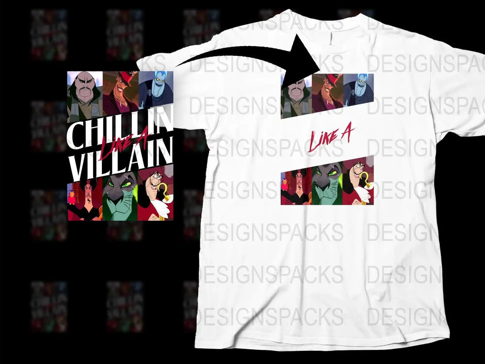 Chillin Like a Villain Graphic T-Shirt, Cartoon Villain Characters, White Unisex Tee, Cool Casual Wear