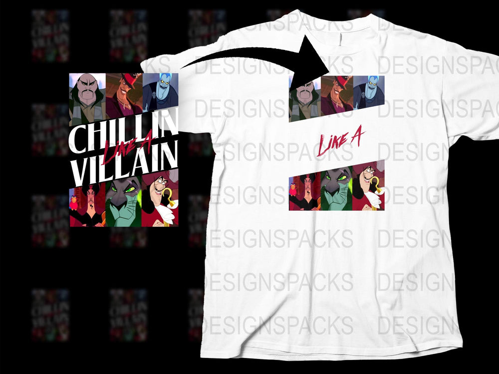 Chillin Like a Villain Graphic T-Shirt, Cartoon Villain Characters, White Unisex Tee, Cool Casual Wear