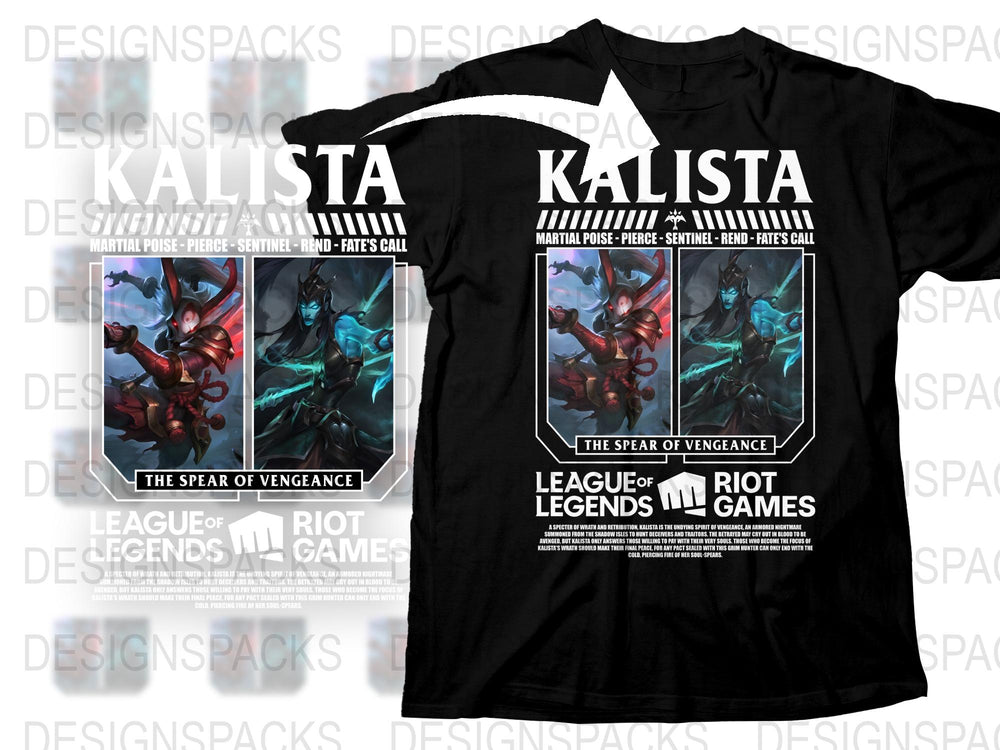 League of Legends Kalista T-Shirt, Spear of Vengeance Graphic Tee, Gaming Apparel, Unisex Black Shirt