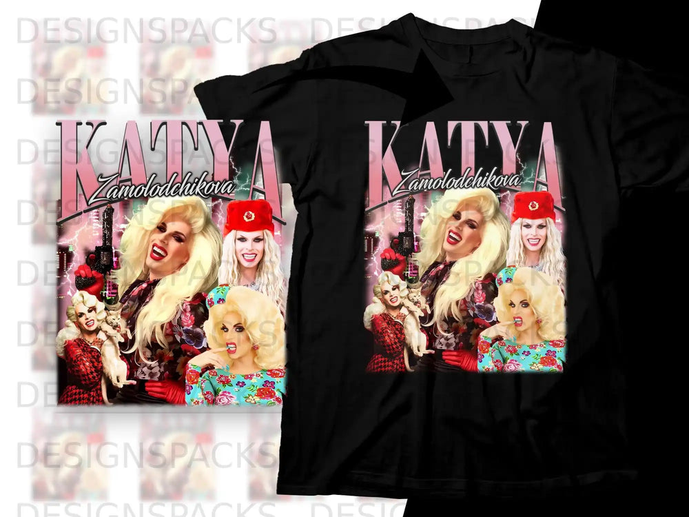 Katya Zamolodchikova poses with a dog and a cat, wearing a red hat.