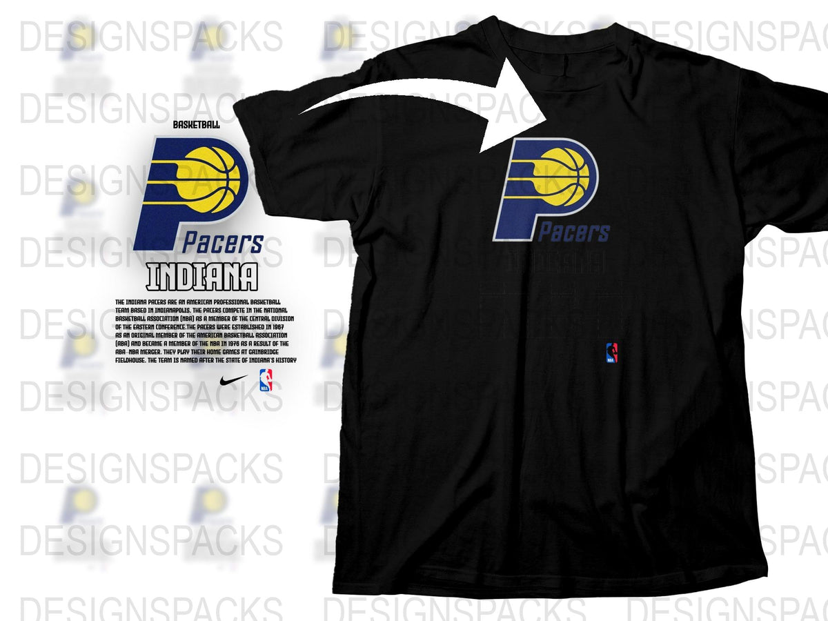 Indiana Pacers Basketball Team Logo Black T-Shirt, NBA Sports Fan Apparel, Casual Wear
