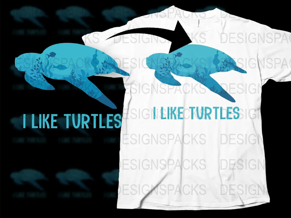 Dolphin Graphic T-Shirt 'I Like Turtles' Phrase Blue Floral Print Unisex Tee