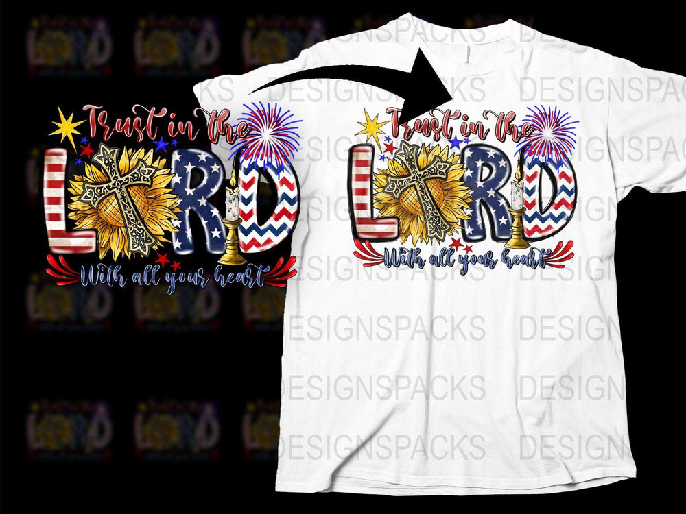 Patriotic T-Shirt USA Flag Fireworks Trust in the Lord Proverbs Men Women Tee