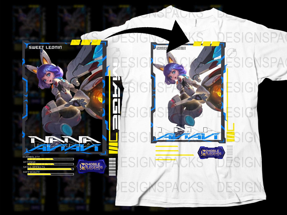 Mobile Legends Nana Avatar Graphic T-Shirt, Sweet Leonin Gamer Apparel, Unisex White Tee