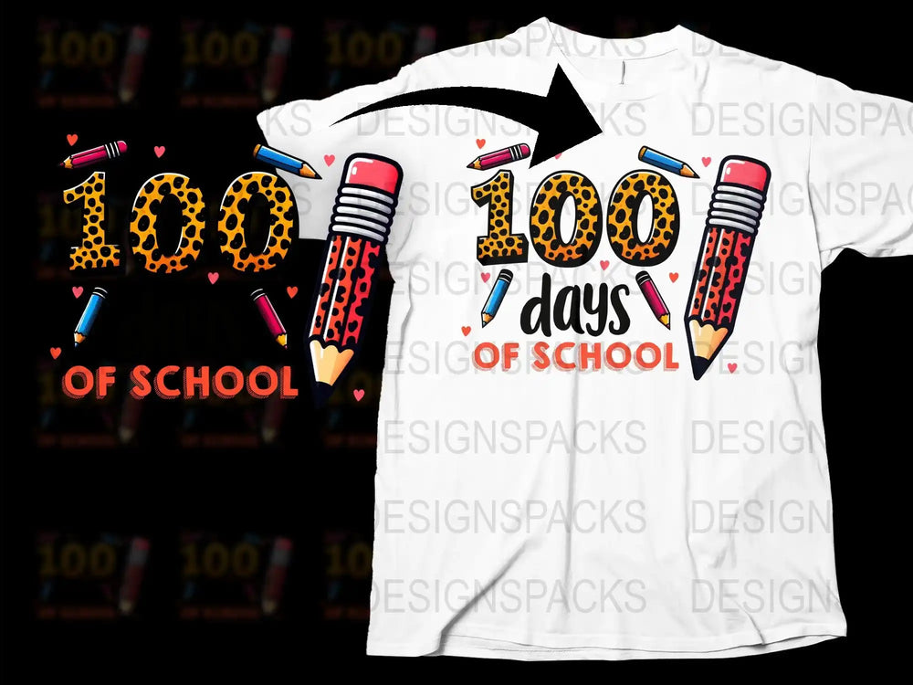 Kids 100 Days of School T-Shirt, Colorful Pencil Celebration Design, Unisex Children's Tee, School Milestone Celebration Shirt
